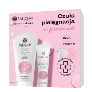 BasicLab Zestaw prezentowy UKOJENIE I REGENERACJA DLA WRAŻLIWEJ SKÓRY Cica + Panthenol (Cica Krem SOS + Regenerujący balsam do ust)