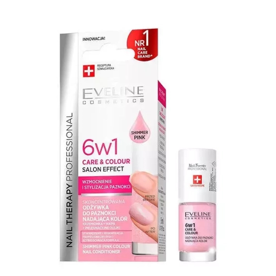 Eveline Cosmetics NAIL THERAPY Skoncentrowana odżywka do paznokci nadająca kolor SHIMMER PINK