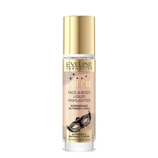Eveline Cosmetics VARIETE Płynny rozświetlacz do twarzy i ciała 01 CHAMPAGNE GOLD 30 ml