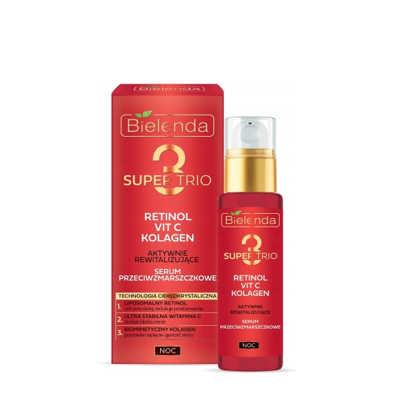Bielenda Super Trio Retinol + Vit C + Kolagen aktywnie rewitalizujące serum przeciwzmarszczkowe na noc 30 ml