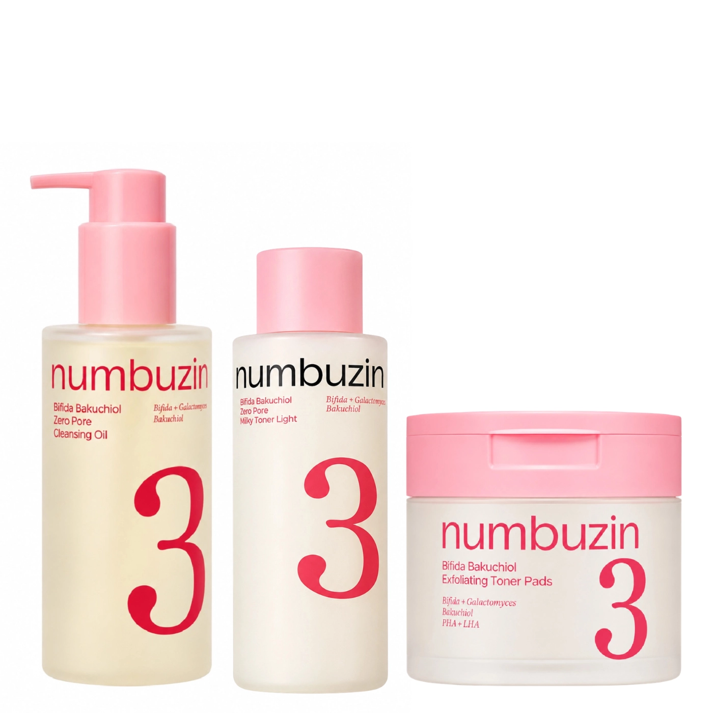 Numbuzin Zestaw No.3 Bifida Bakuchiol: Olejek do demakijażu + Mleczny tonik + Toner Pads'y