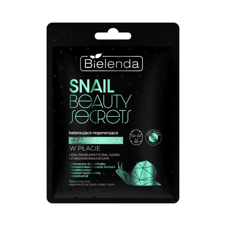 Bielenda SNAIL BEAUTY SECRETS Balansująco - regenerująca czarna maska w płacie z filtrowanym śluzem ślimaka