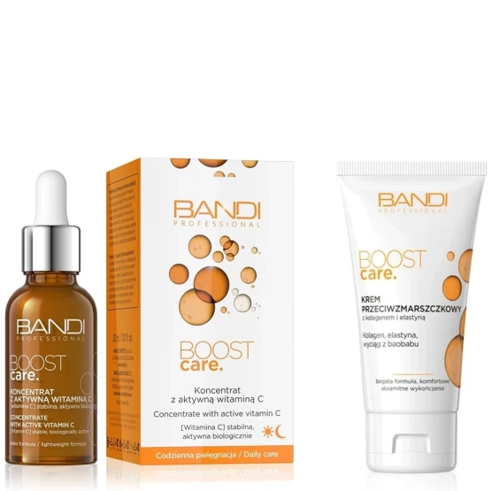 Bandi Professional Zestaw BOOST Care Koncentrat z aktywną witaminą C 30ml + Krem przeciwzmarszczkowy z kolagenem i elastyną 50ml