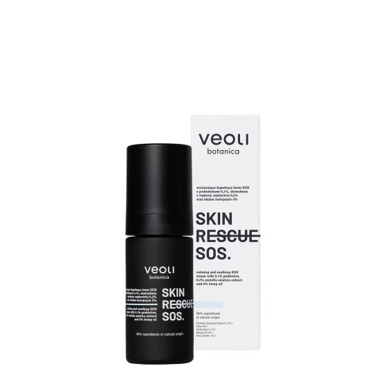 Veoli Botanica SKIN RESCUE SOS wyciszająco- łagodzący krem SOS z prebiotykami 0,1%, ekstraktem z wąkroty azjatyckiej 0,2% oraz olejem konopnym 5% 30ml