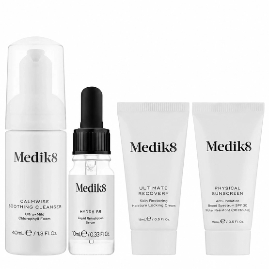 Medik8 Post Treatment Kit - Zestaw Pianka chlorofilowa 40 ml + Serum 10 ml + Odżywczy krem naprawczy 15 ml + Krem przeciwsłoneczny 15 ml