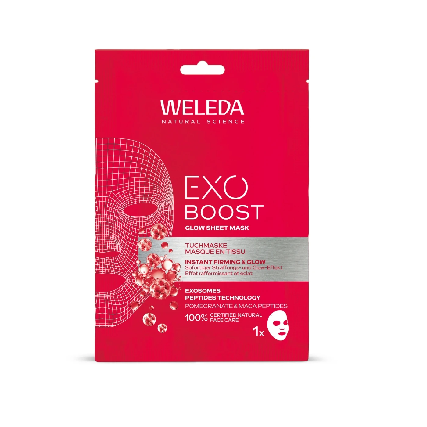Weleda Exo Boost Glow maseczka w płachcie z granatem i peptydami maca 20 ml