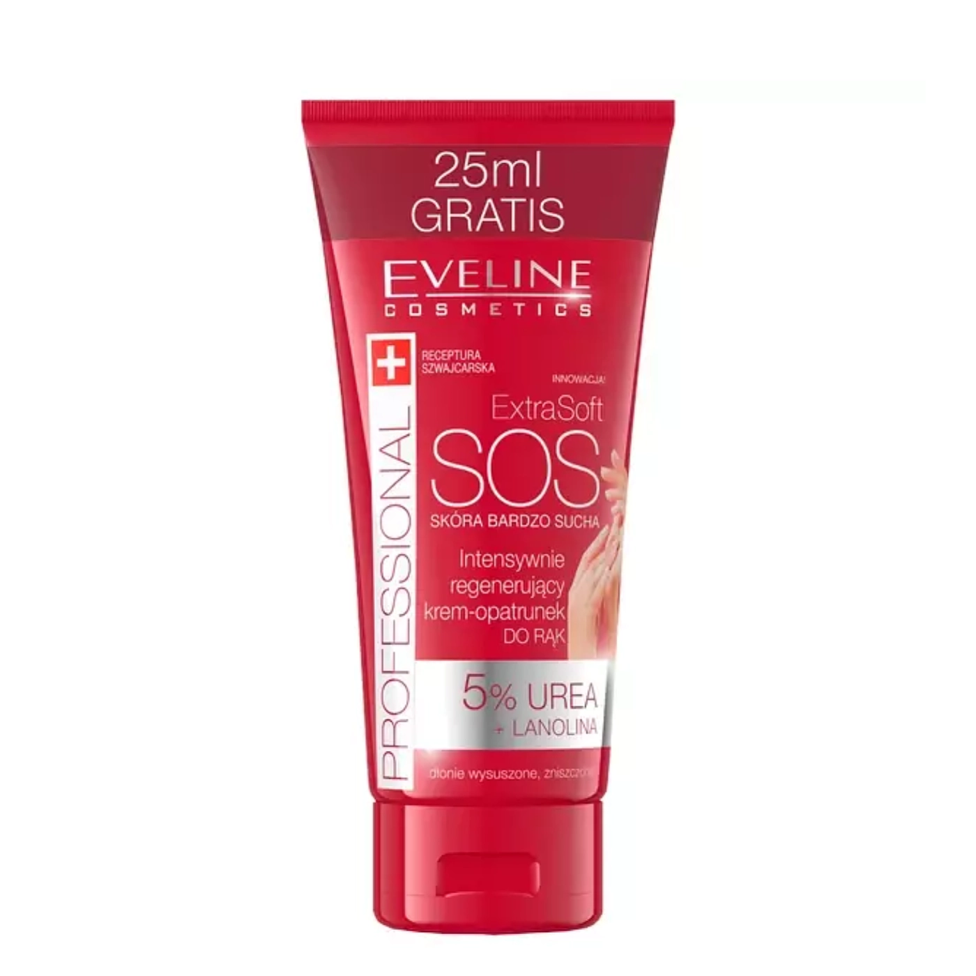 Eveline Cosmetics EXTRA SOFT SOS Intensywnie regenerujący krem-opatrunek do rąk 5% urea + lanolina, 100 ml